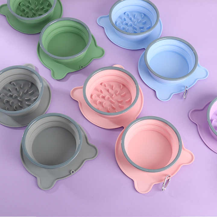Blue Portable Collapsible Pet Bowl Set - Food-Grade Silicone Double Bowl for Dogs & Cats, Anti-Slip & Easy to Clean