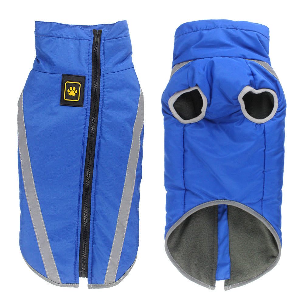 Blue Reflective Winter Dog Jacket - Warm & Waterproof Outdoor Coat - 2XL