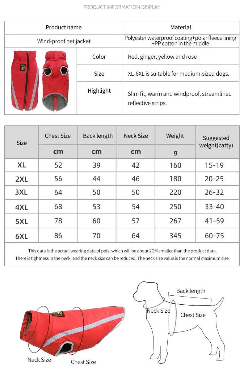 Blue Reflective Winter Dog Jacket - Warm & Waterproof Outdoor Coat - 5XL