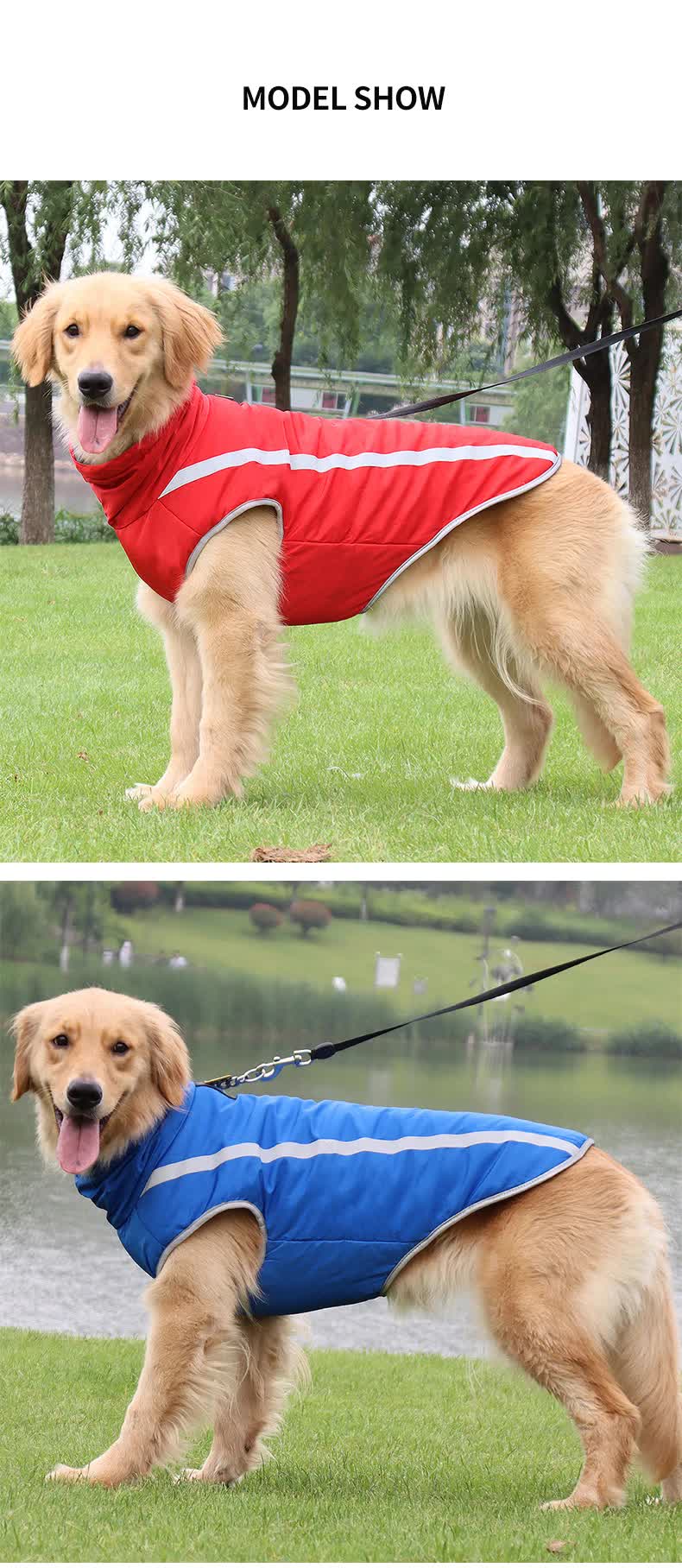 Blue Reflective Winter Dog Jacket - Warm & Waterproof Outdoor Coat - 5XL