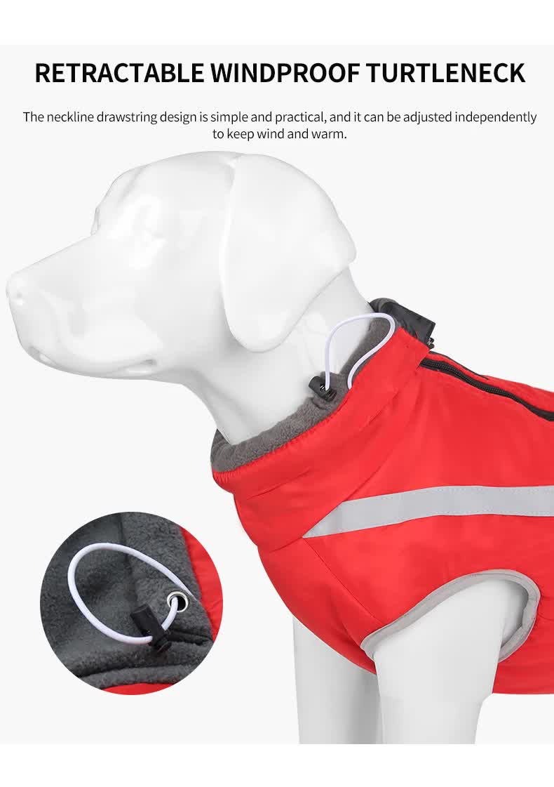 Red Reflective Winter Dog Jacket - Warm & Waterproof Outdoor Coat - 6XL
