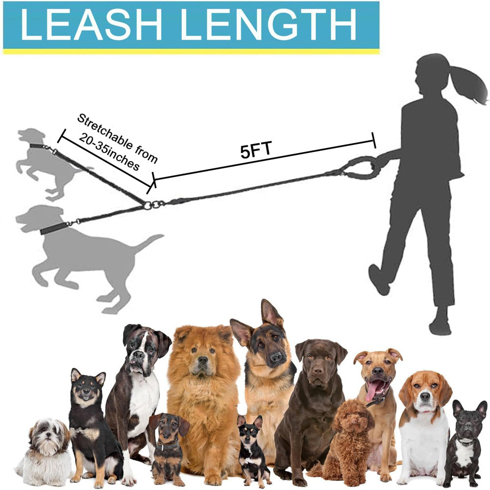 Green 3-in-1 Tangle-Free Dog Leash for 1-3 Dogs - Heavy Duty Bungee Coupler with Reflective Stitching & Padded Handle