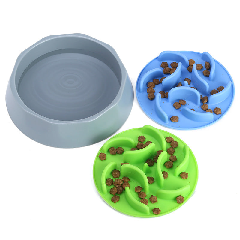 Slow Feeder Dog Bowl Set - Anti-Choke Puzzle Feeder Insert & Bowl - Blue